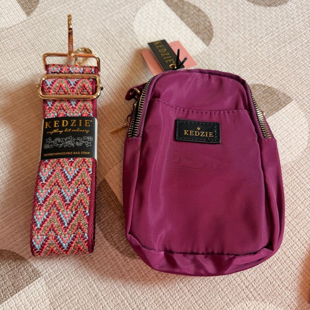 Kedzie Purple Crossbody Bag With Interchangeable Woven Strap NWT